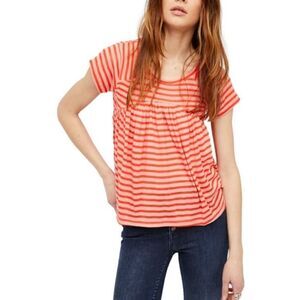 NWT Free People Jojo Stripe Tee. Orange/Coral S#022